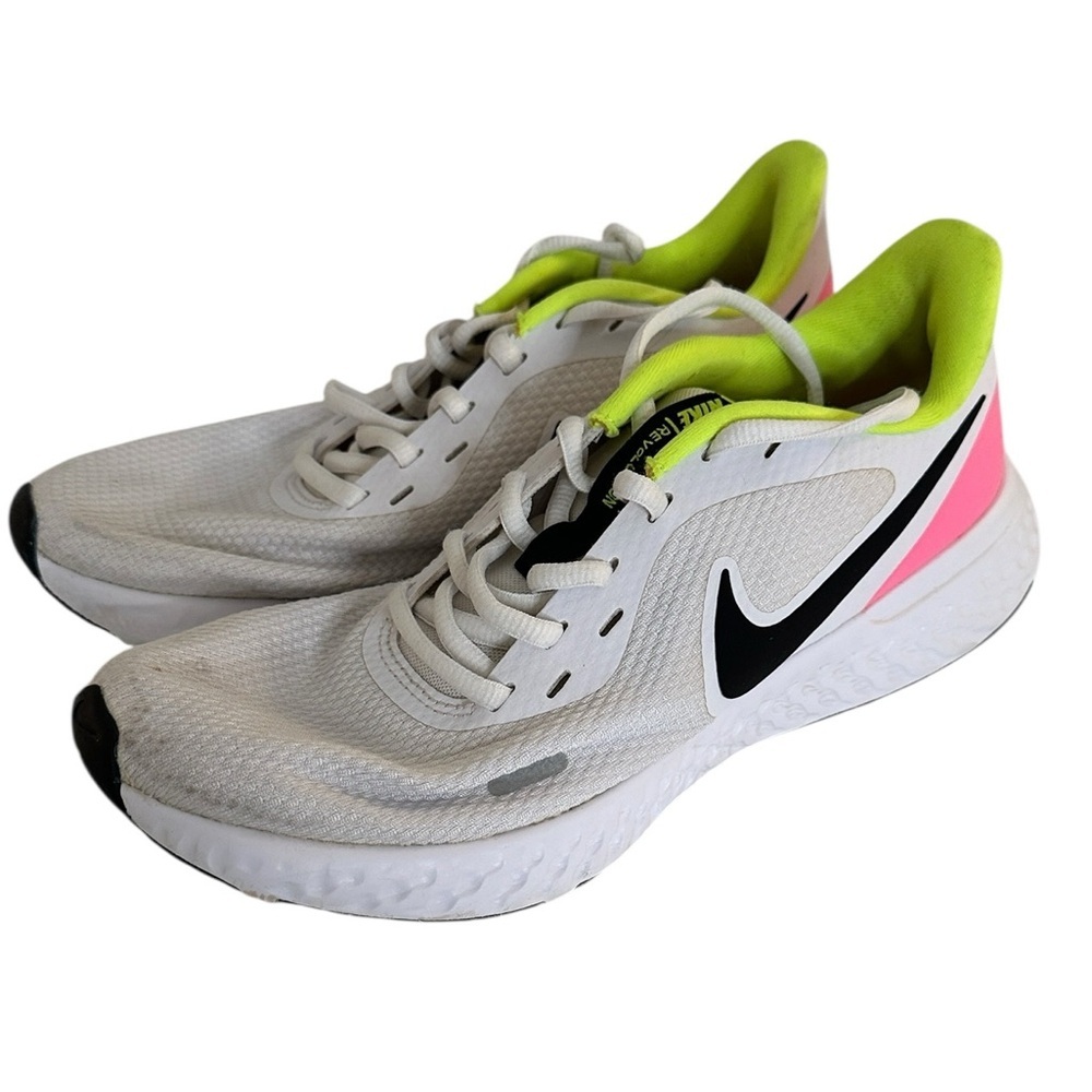 Nike‎ Women's Revolution Running Shoes White Pink Neon Green Sneakers Size 7.5